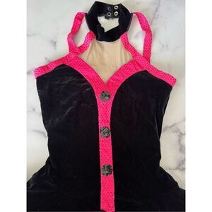 Dancewear girls mini halter top black hot pink velvet sequin dress MA Designs fo